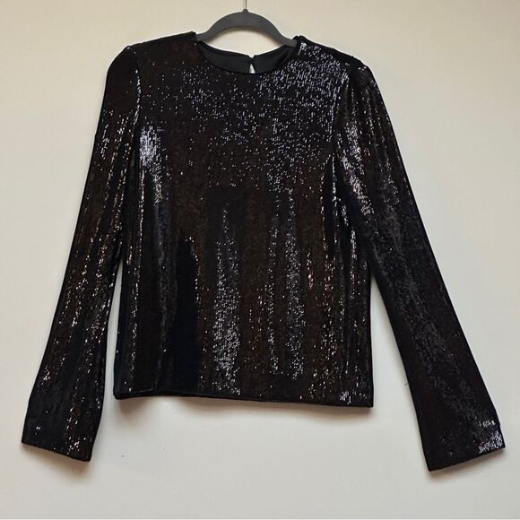 Galvan London Black Sequin Long Sleeve Top Size 8
